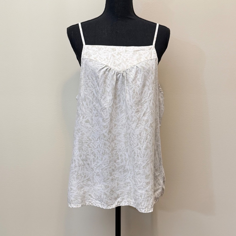 Prana Womens XL Camisole Tank Top White Abstract Boho Cross Back Strappy Flowy